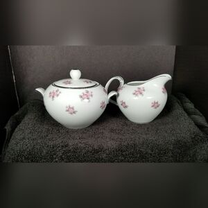 Vintage Noritake Cottagecore Floral Covered Sugar Bowl and Creamer Set